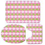 White Pink And Green Argyle Print 3 Piece Bath Mat Set