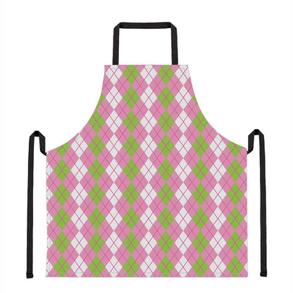 White Pink And Green Argyle Print Apron