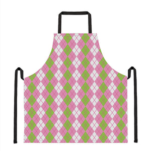 White Pink And Green Argyle Print Apron