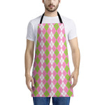 White Pink And Green Argyle Print Apron