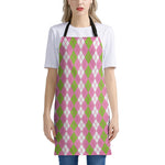 White Pink And Green Argyle Print Apron