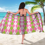 White Pink And Green Argyle Print Beach Sarong Wrap
