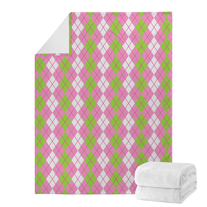 White Pink And Green Argyle Print Blanket