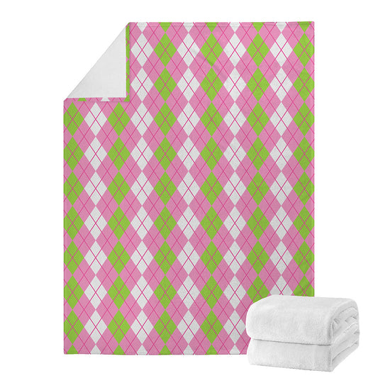 White Pink And Green Argyle Print Blanket