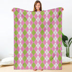 White Pink And Green Argyle Print Blanket