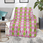 White Pink And Green Argyle Print Blanket