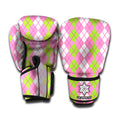 White Pink And Green Argyle Print Boxing Gloves