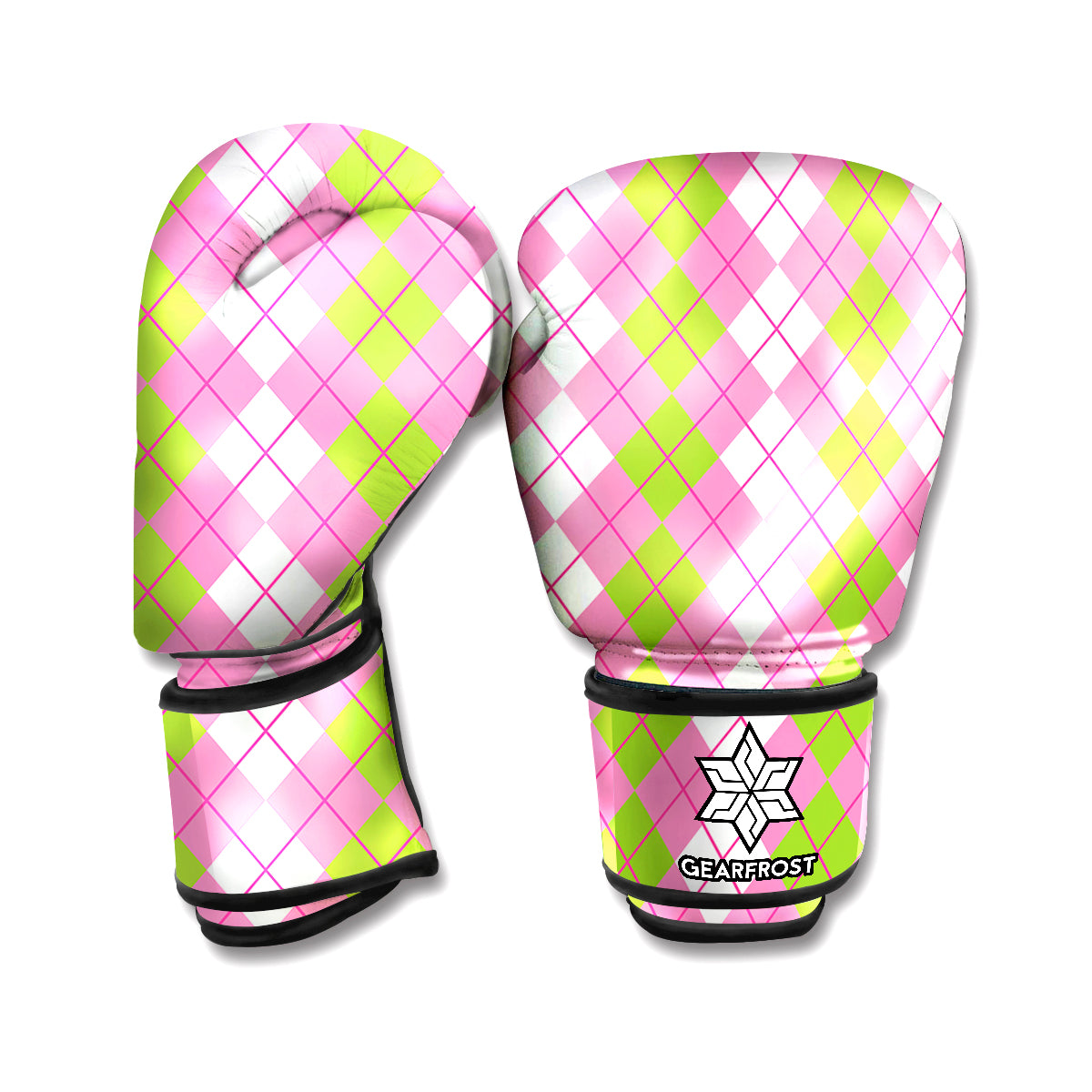 White Pink And Green Argyle Print Boxing Gloves
