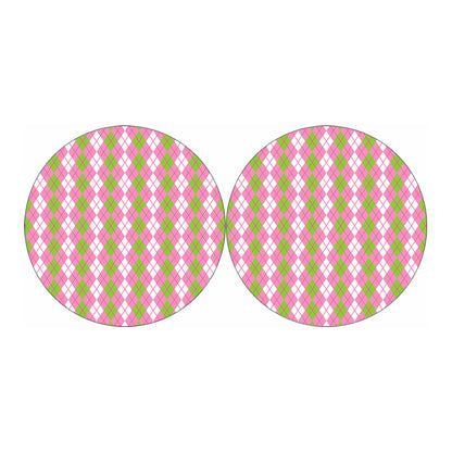 White Pink And Green Argyle Print Car Coasters