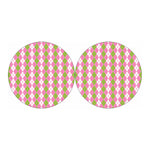 White Pink And Green Argyle Print Car Coasters