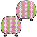 White Pink And Green Argyle Print Car Headrest Covers