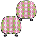 White Pink And Green Argyle Print Car Headrest Covers