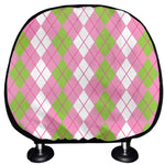 White Pink And Green Argyle Print Car Headrest Covers