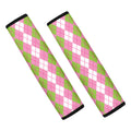 White Pink And Green Argyle Print Car Seat Belt Covers