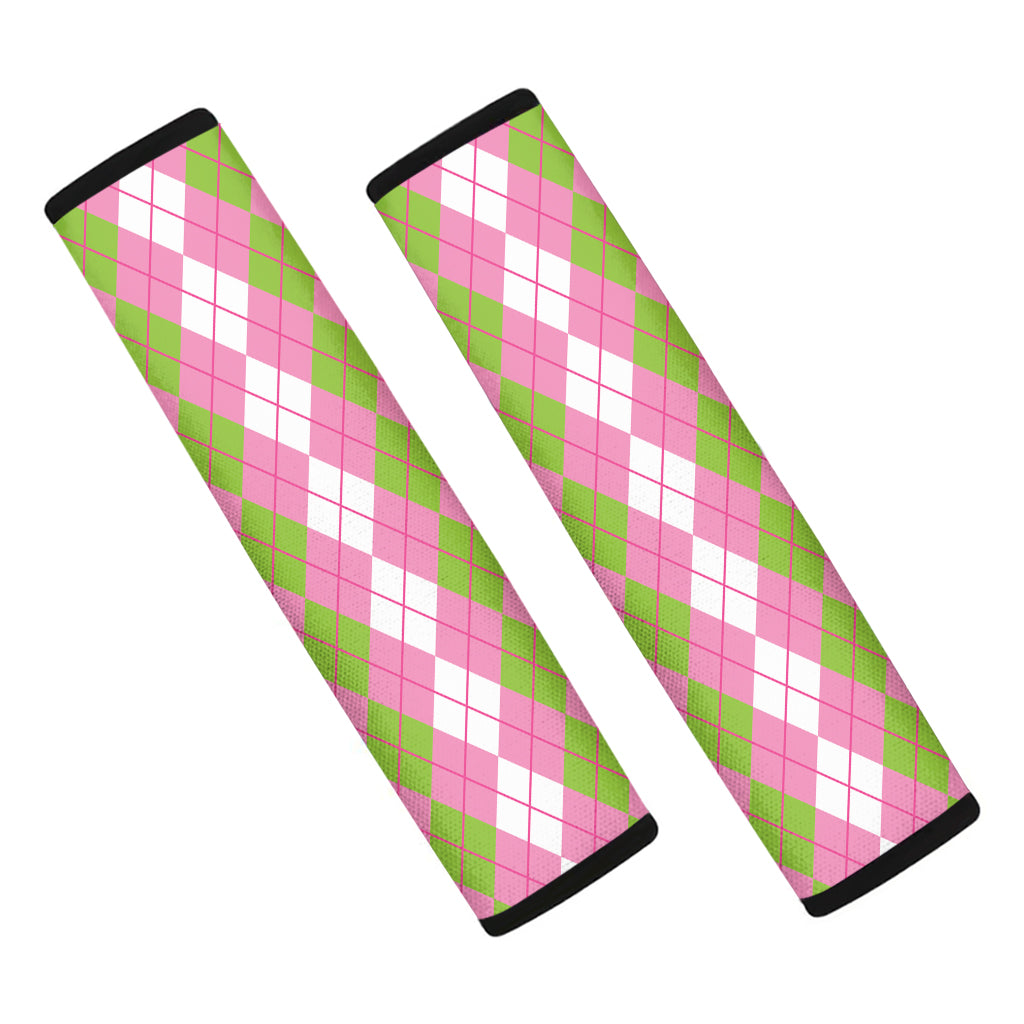 White Pink And Green Argyle Print Car Seat Belt Covers