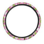 White Pink And Green Argyle Print Car Steering Wheel Cover