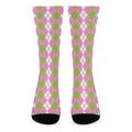 White Pink And Green Argyle Print Crew Socks