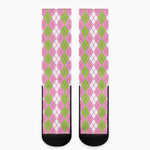 White Pink And Green Argyle Print Crew Socks