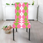 White Pink And Green Argyle Print Dining Chair Slipcover