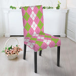 White Pink And Green Argyle Print Dining Chair Slipcover