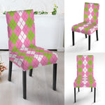 White Pink And Green Argyle Print Dining Chair Slipcover