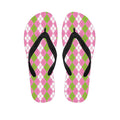 White Pink And Green Argyle Print Flip Flops
