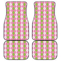 White Pink And Green Argyle Print Front and Back Car Floor Mats