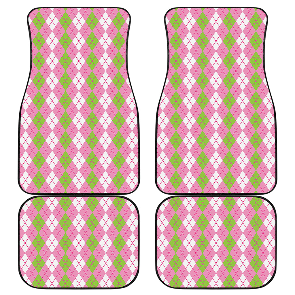 White Pink And Green Argyle Print Front and Back Car Floor Mats