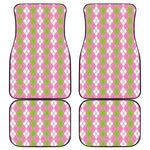 White Pink And Green Argyle Print Front and Back Car Floor Mats