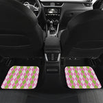 White Pink And Green Argyle Print Front and Back Car Floor Mats