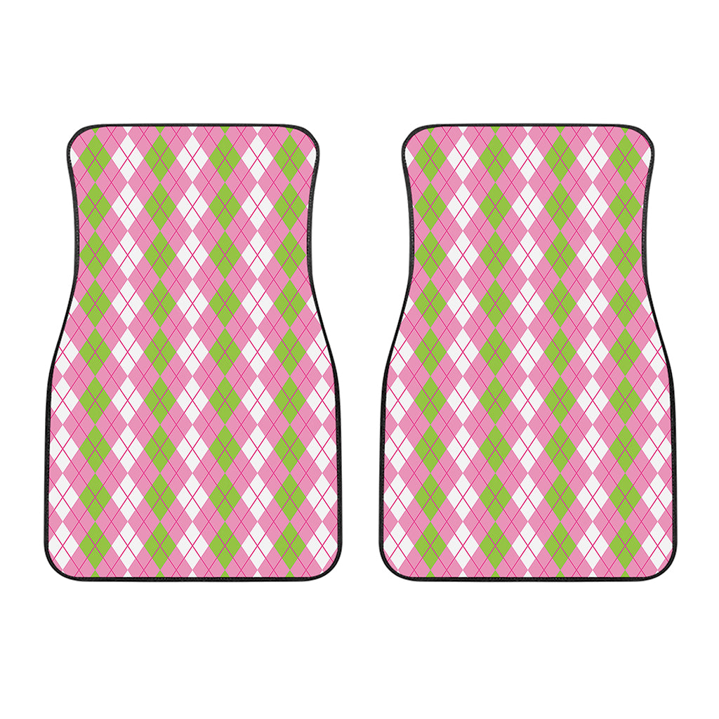 White Pink And Green Argyle Print Front Car Floor Mats
