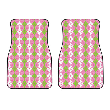White Pink And Green Argyle Print Front Car Floor Mats