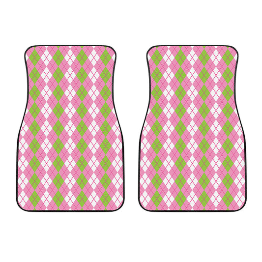 White Pink And Green Argyle Print Front Car Floor Mats
