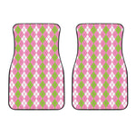 White Pink And Green Argyle Print Front Car Floor Mats