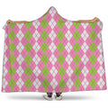 White Pink And Green Argyle Print Hooded Blanket