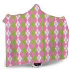 White Pink And Green Argyle Print Hooded Blanket