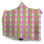 White Pink And Green Argyle Print Hooded Blanket