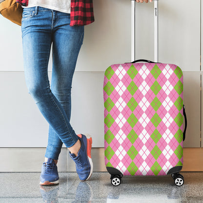 White Pink And Green Argyle Print Luggage Cover