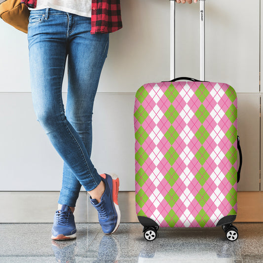 White Pink And Green Argyle Print Luggage Cover