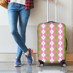 White Pink And Green Argyle Print Luggage Cover