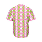 White Pink And Green Argyle Print Men's Baseball Jersey