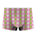 White Pink And Green Argyle Print Men's Boxer Briefs