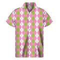 White Pink And Green Argyle Print Men's Short Sleeve Shirt