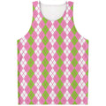 White Pink And Green Argyle Print Men's Tank Top