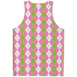 White Pink And Green Argyle Print Men's Tank Top