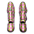 White Pink And Green Argyle Print Muay Thai Shin Guards