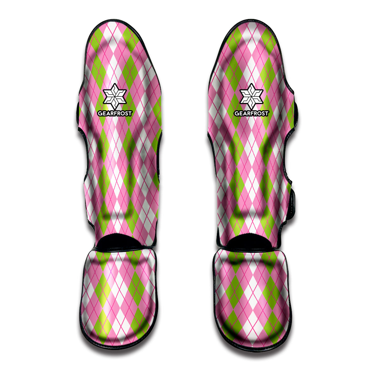 White Pink And Green Argyle Print Muay Thai Shin Guard