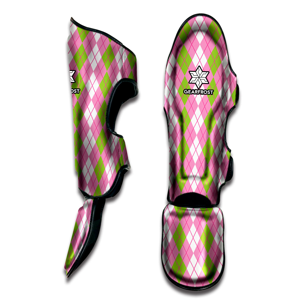 White Pink And Green Argyle Print Muay Thai Shin Guard