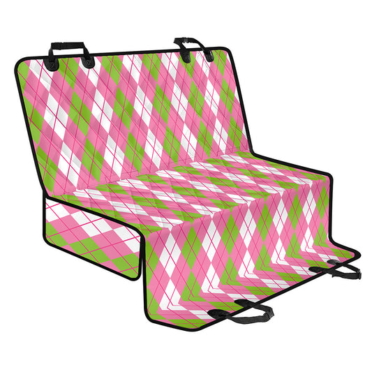 White Pink And Green Argyle Print Pet Car Back Seat Cover
