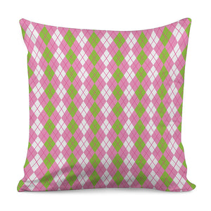 White Pink And Green Argyle Print Pillow Cover